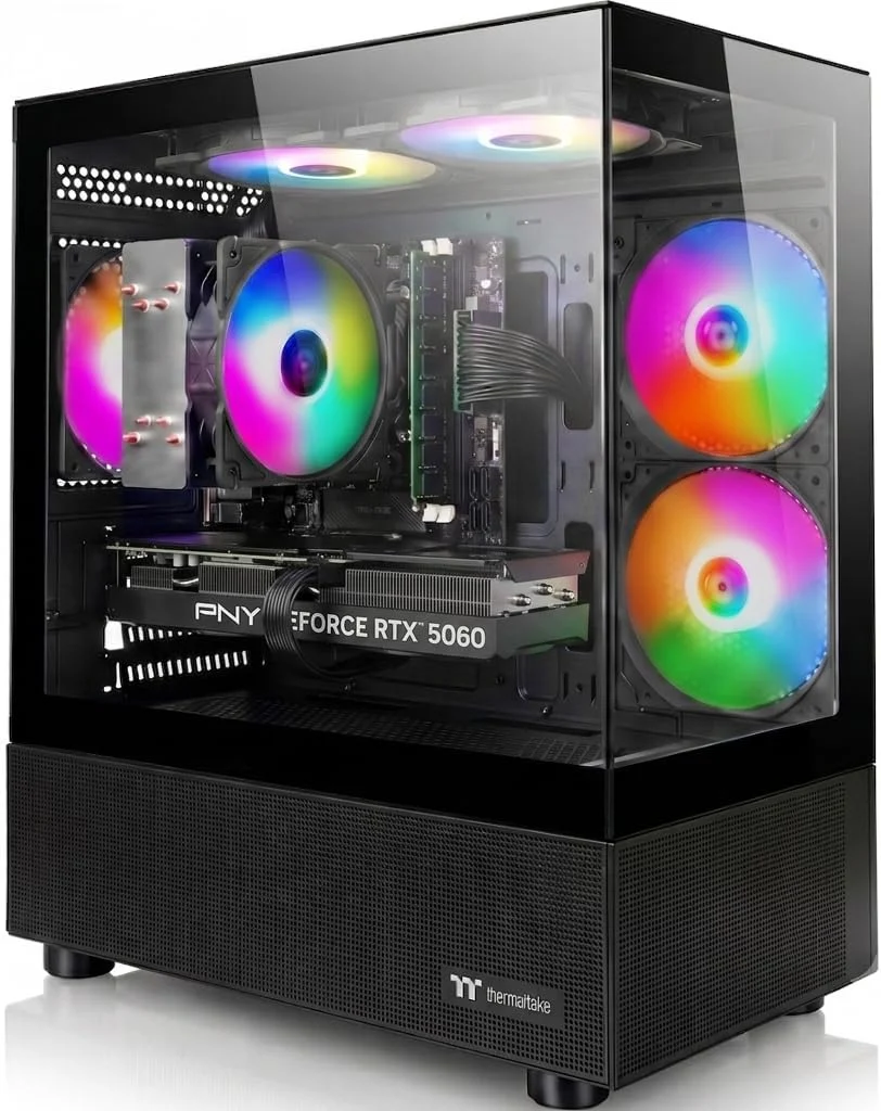 AIGAMEPC Apex black tower with RGB air cooler and RTX 5060 graphics card