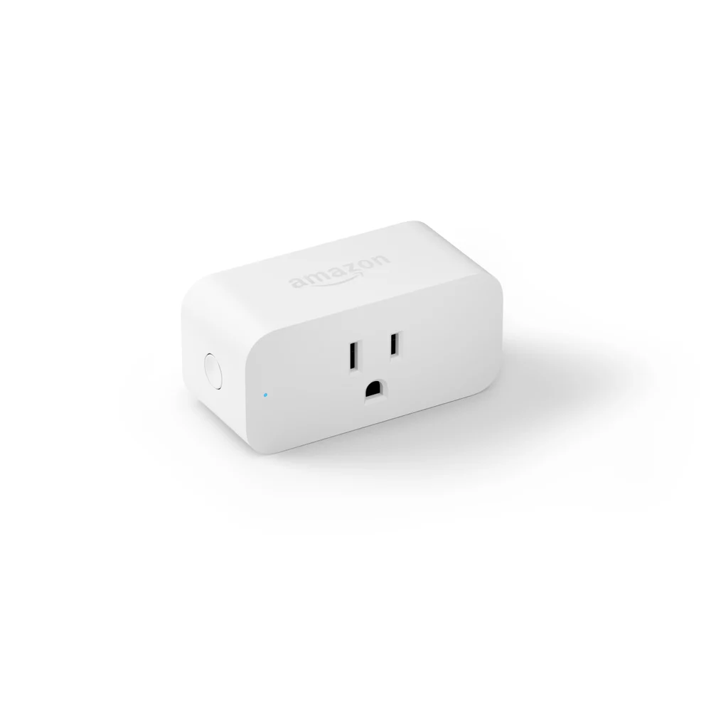 White Amazon Smart Plug with its US outlet and side button