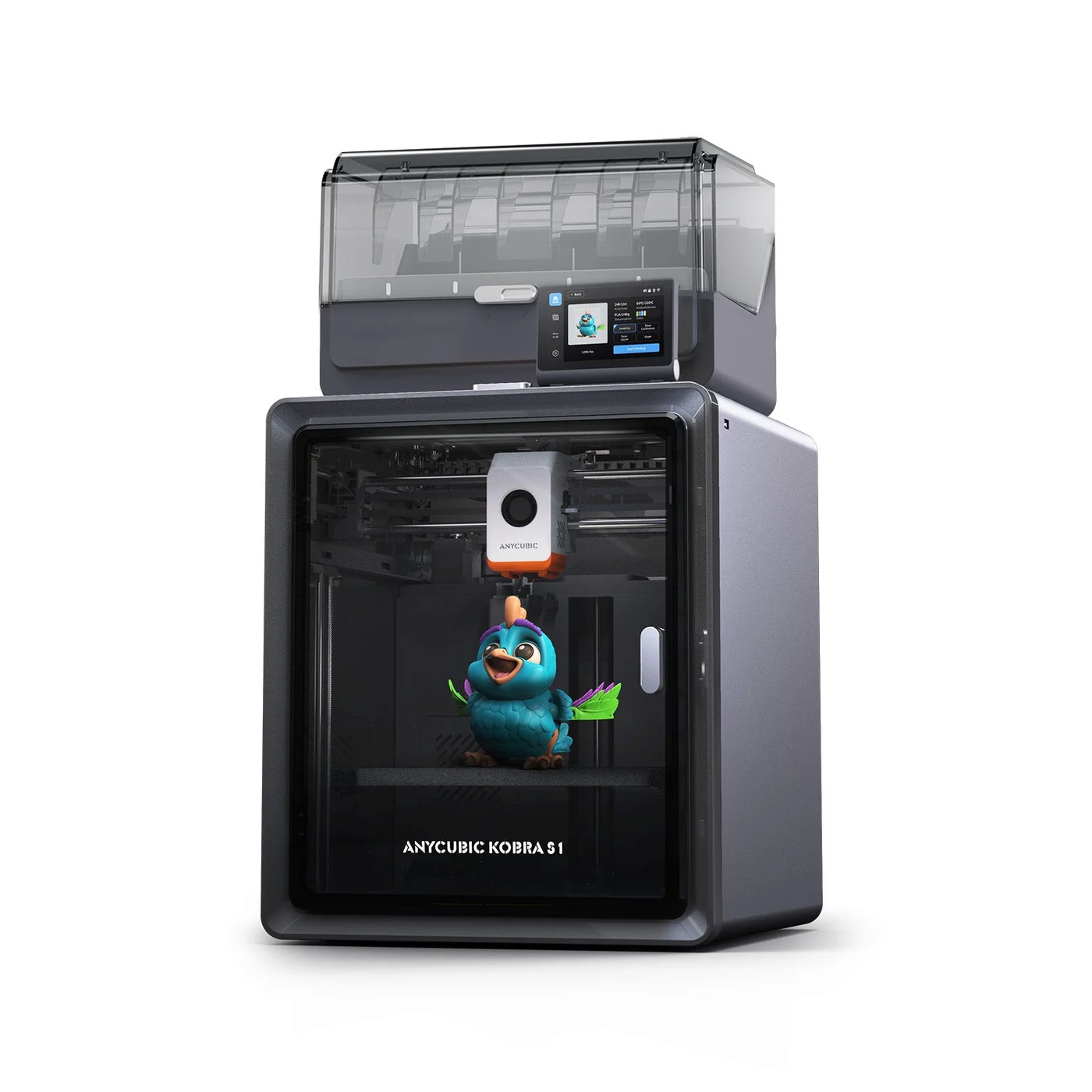 Anycubic Kobra S1 enclosed printer with the ACE Pro filament unit above it