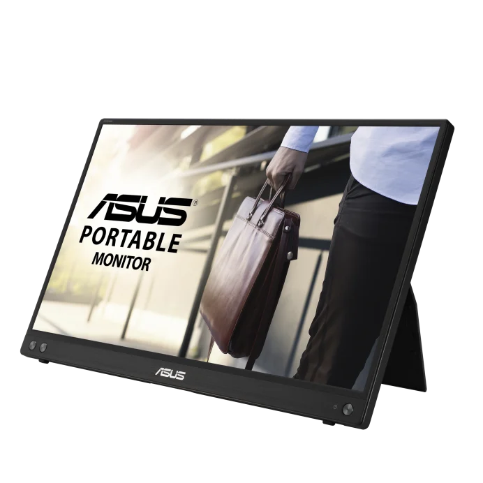 ASUS ZenScreen MB16ACV portable monitor with black bezel and folding kickstand