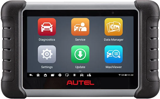 Autel MaxiCOM MK808S diagnostic tablet with its display and black protective housing