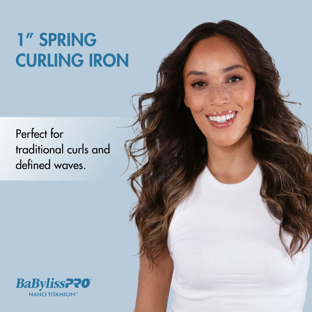 Blue BaBylissPRO Nano Titanium one-inch spring clamp curling iron