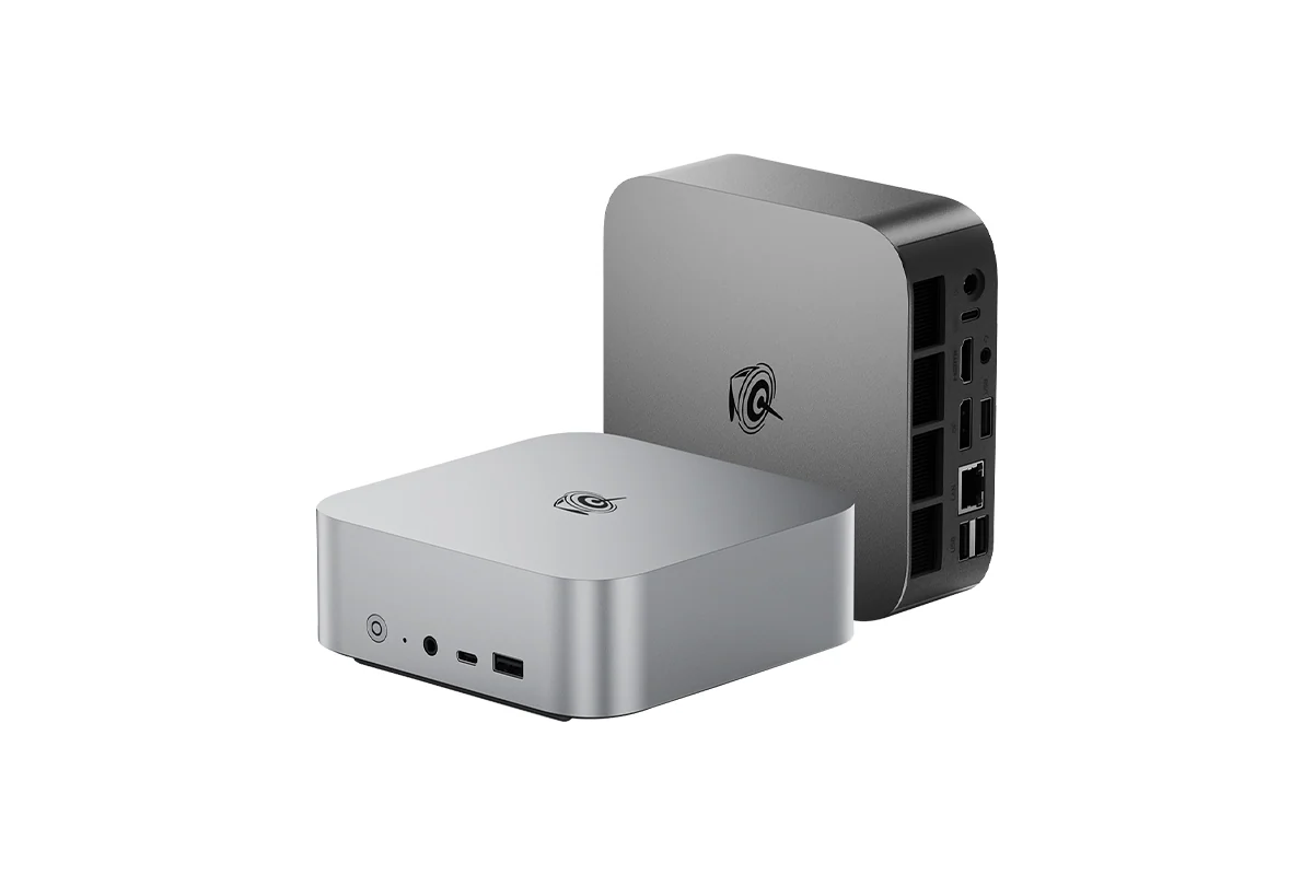 Beelink SER8 silver mini PC shown from the front and rear