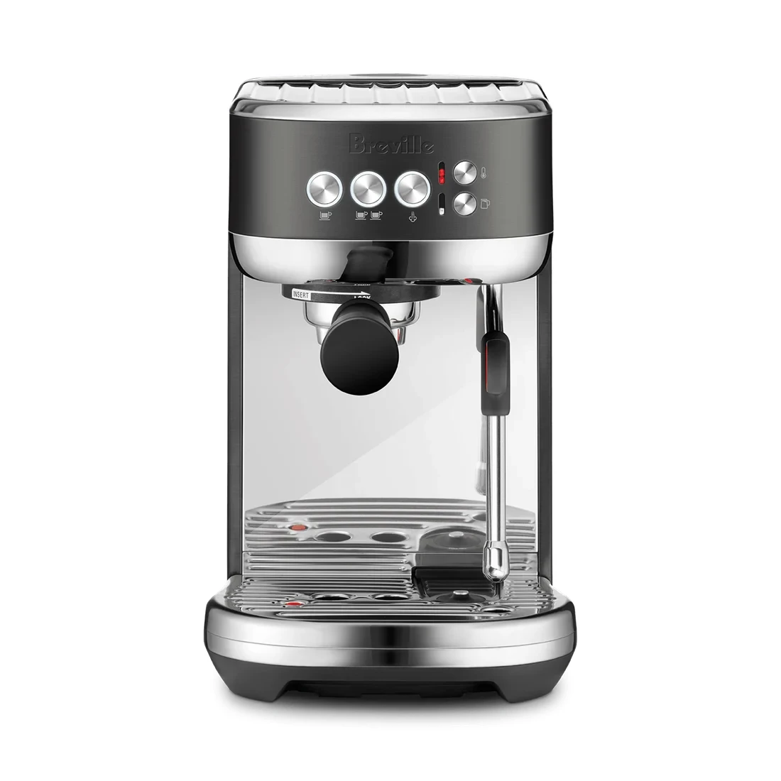 Breville Bambino Plus BES500BST in black stainless steel with automatic milk wand