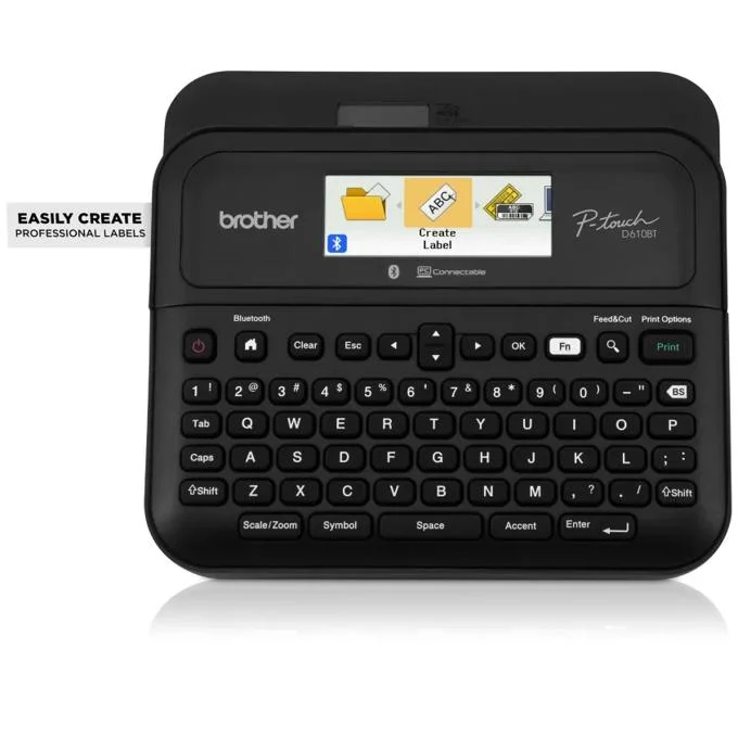 Black Brother PT-D610BT desktop label maker with color display and keyboard