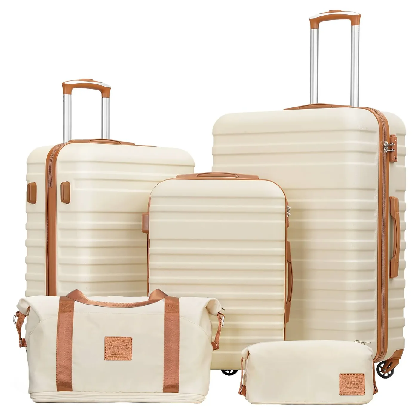 Coolife five-piece luggage set with three suitcases, duffel, and toiletry bag