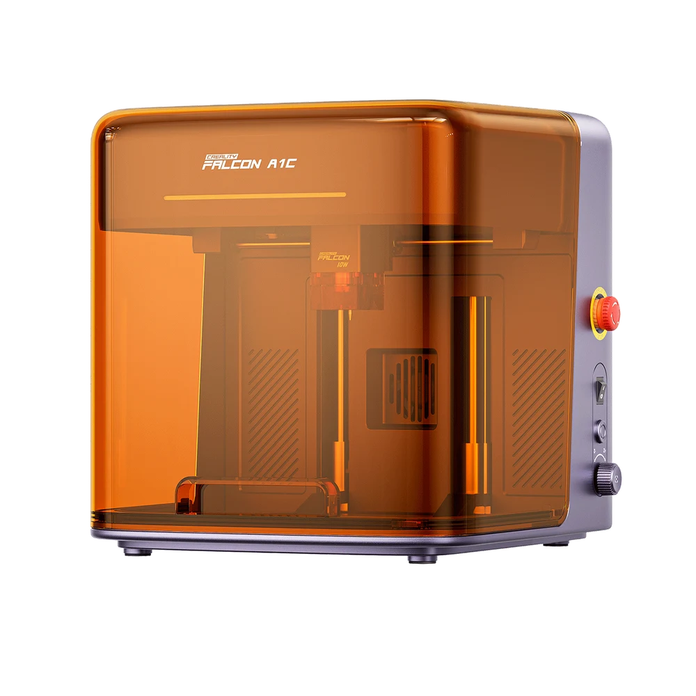Purple and gray Creality Falcon A1C camera-equipped enclosed laser engraver
