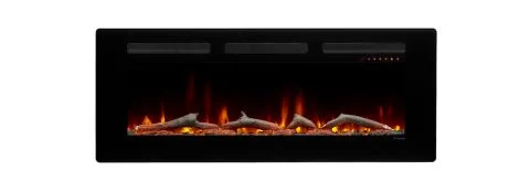 Dimplex Sierra SIL48 wide black electric fireplace with a log flame bed