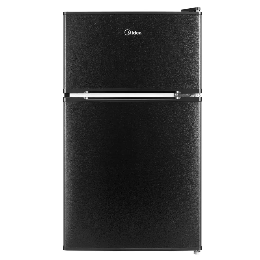 Black Midea compact refrigerator with separate freezer