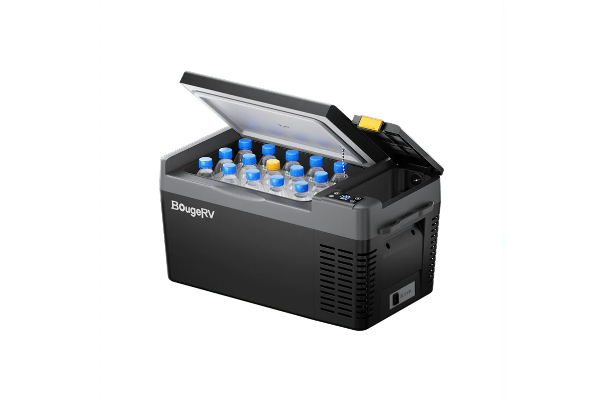 BougeRV CRPRO 21-quart compact electric cooler with lid open