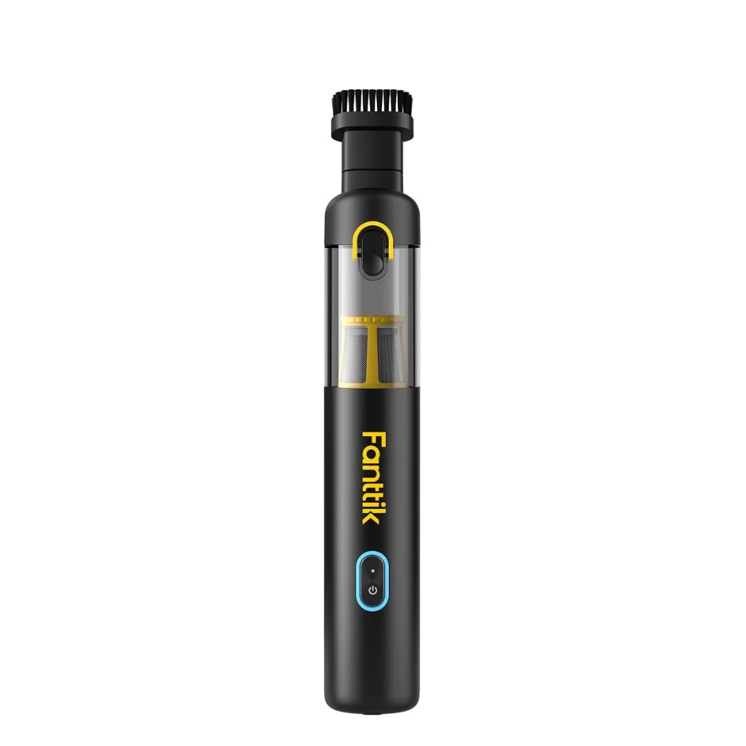 Black Fanttik Slim V8 APEX handheld vacuum with brush attachment