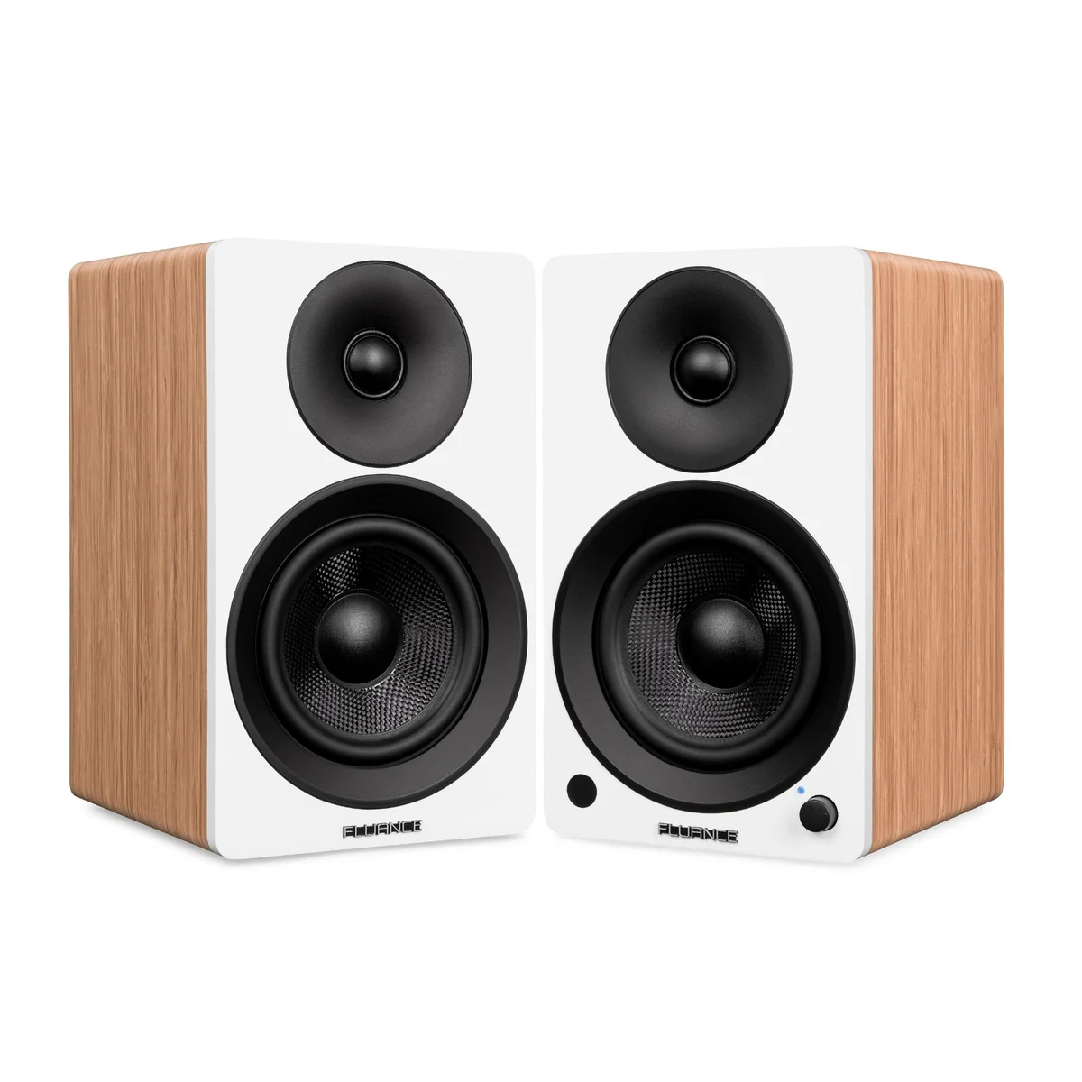 Fluance Ai41 Lucky Bamboo powered speaker pair with white fronts