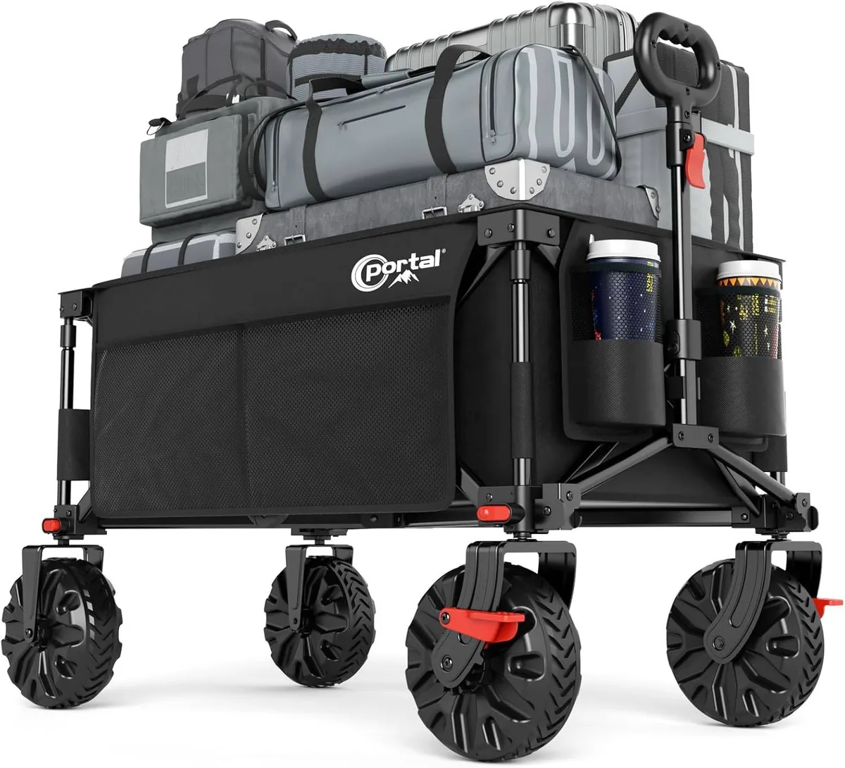 PORTAL all-terrain folding wagon loaded with camping and travel gear
