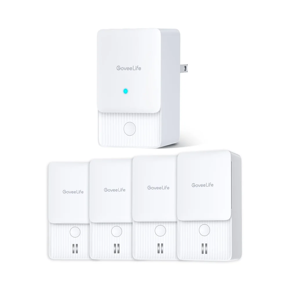 GoveeLife H5043 gateway and H5058 water detectors in manufacturer catalog photography
