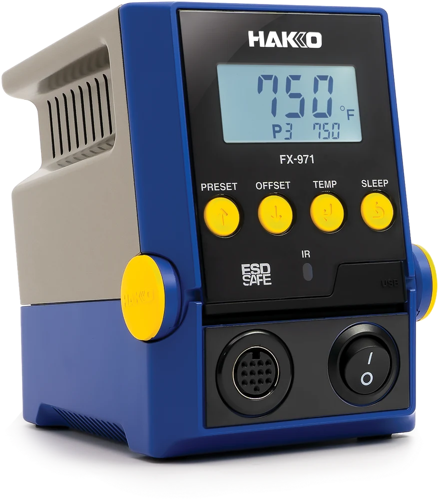 Hakko FX-971 controller with temperature display, preset, offset, temperature and sleep buttons