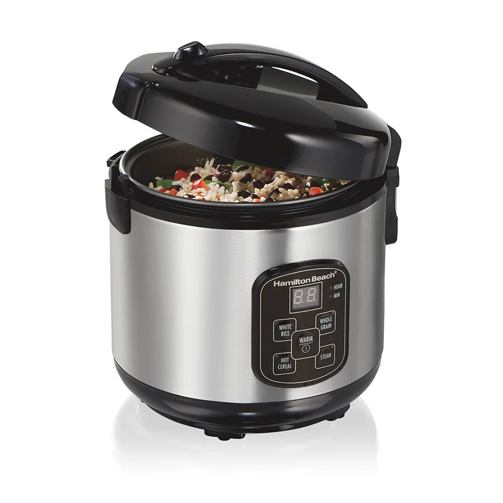 Hamilton Beach 37518-series stainless-steel rice cooker with digital controls