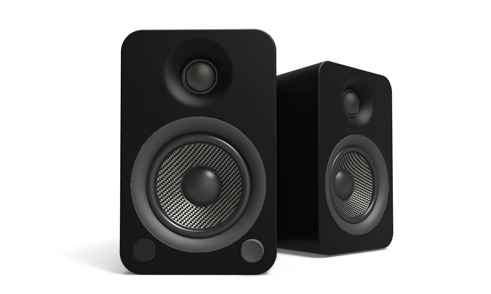 Kanto YU4 matte-black active and passive speaker pair