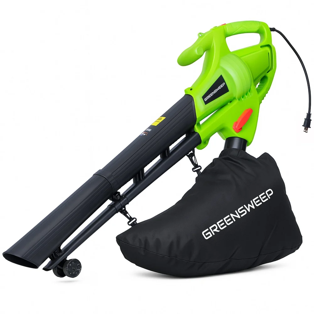 GreenSweep GS-LB1 corded leaf blower, vacuum, and mulcher with bag