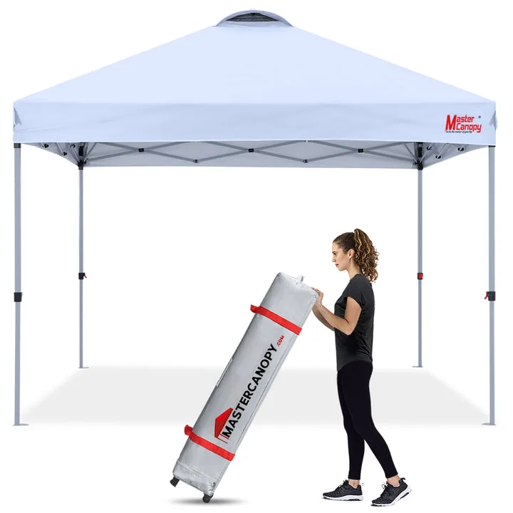 White color option of the MASTERCANOPY 10x10 vented pop-up canopy and roller bag