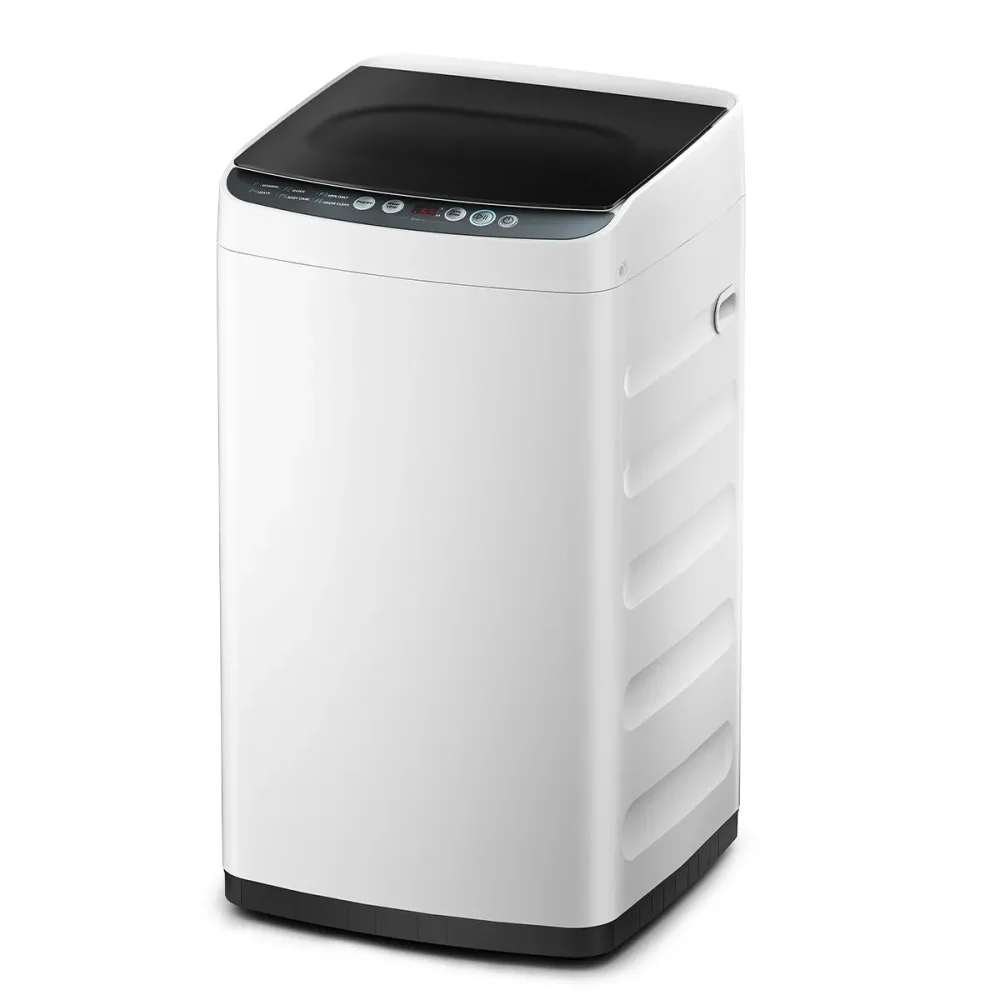 Midea MLTW09M1BWW white 0.9 cubic foot top-loading washer viewed from the front right