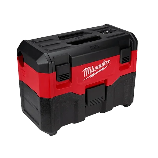 Compact red and black Milwaukee 0880-20 M18 two-gallon wet/dry vacuum