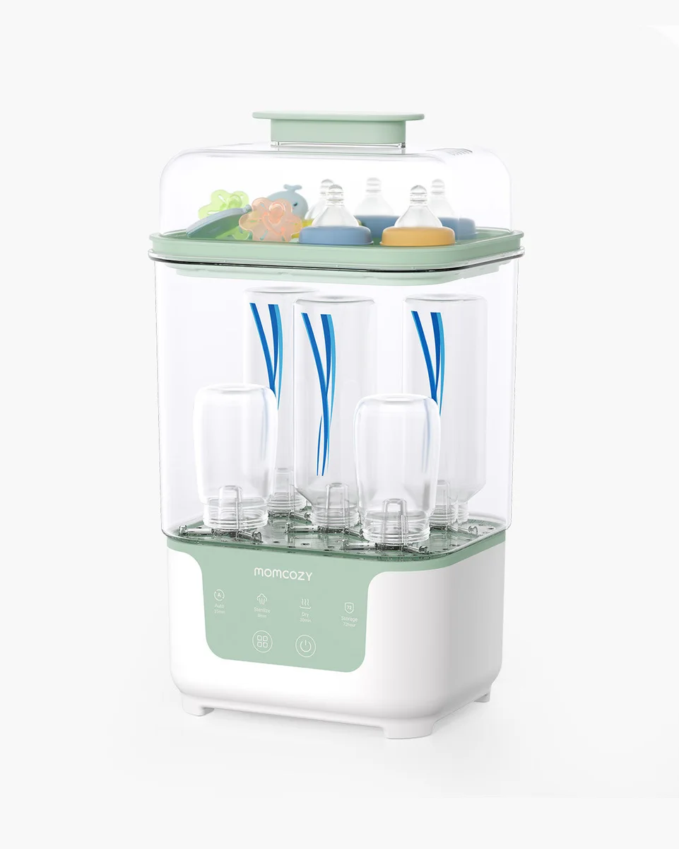 Momcozy BS04 compact bottle sterilizer and dryer with translucent chamber