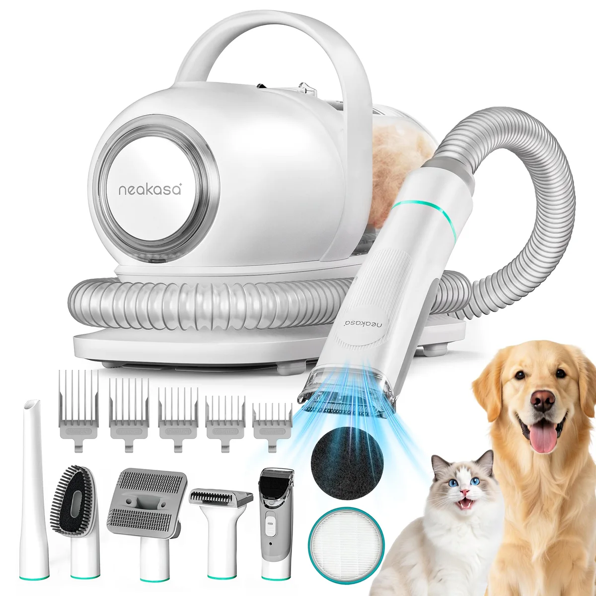Neakasa P1 Pro with compact canister, hose, clipper and guide combs