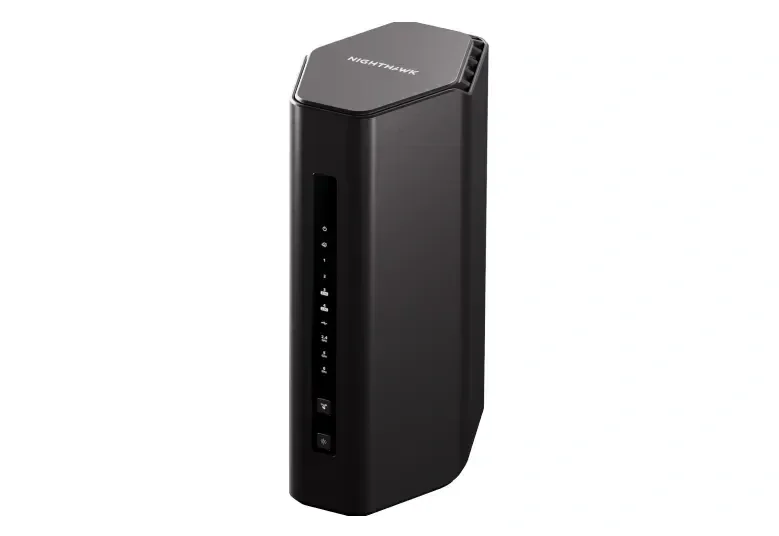 NETGEAR Nighthawk RS300 upright black router with internal antennas
