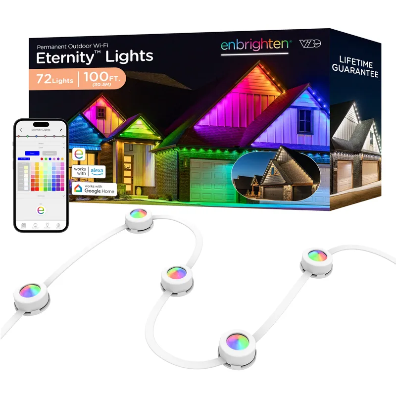 Enbrighten VIBE Eternity 100-foot permanent outdoor light kit with white pucks and app