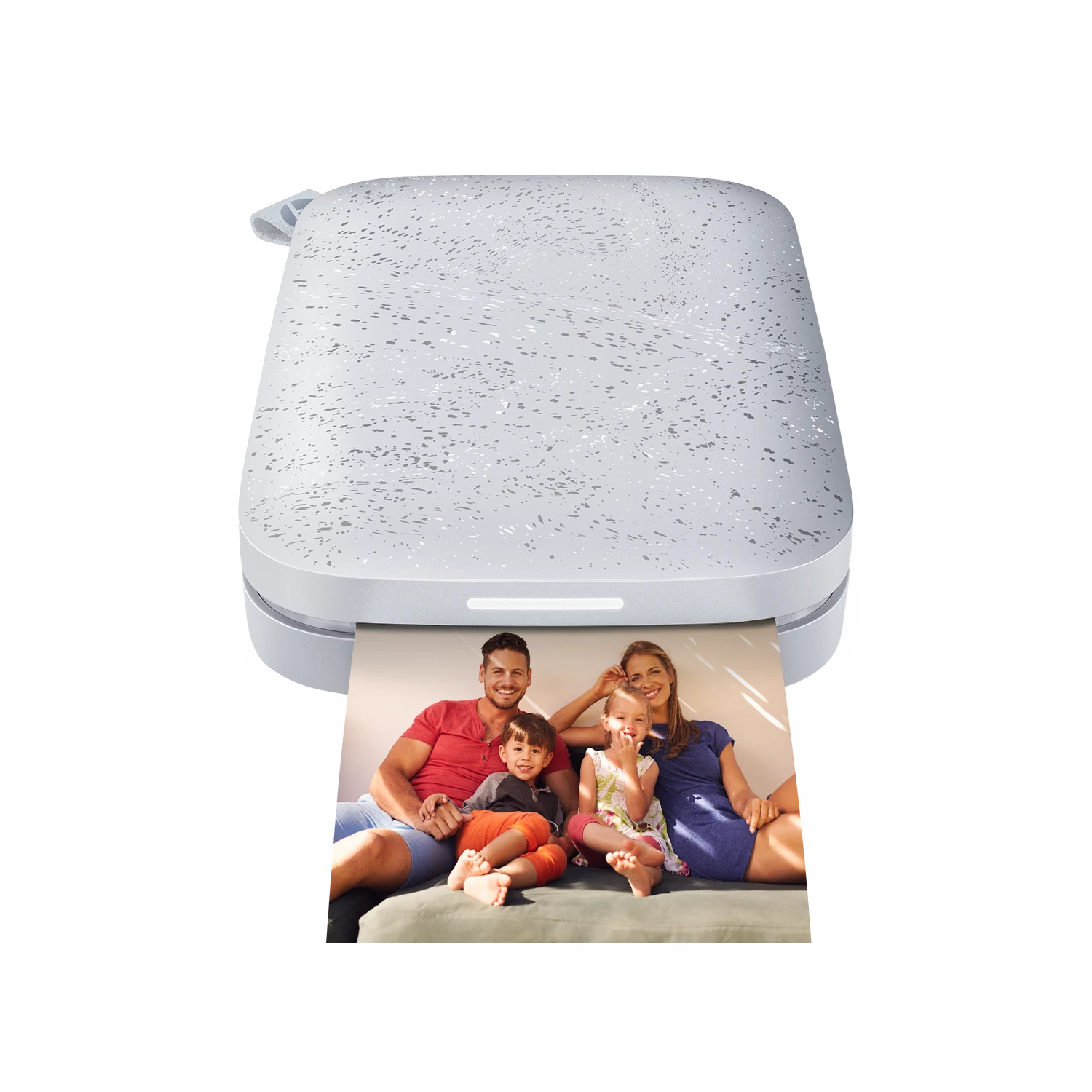 Luna Pearl HP Sprocket 2x3 portable printer producing a photo
