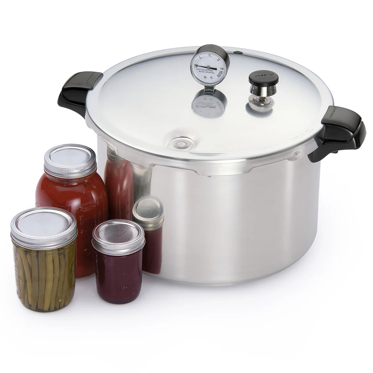 Presto 01755 compact 16-quart pressure canner with dial gauge and preserving jars