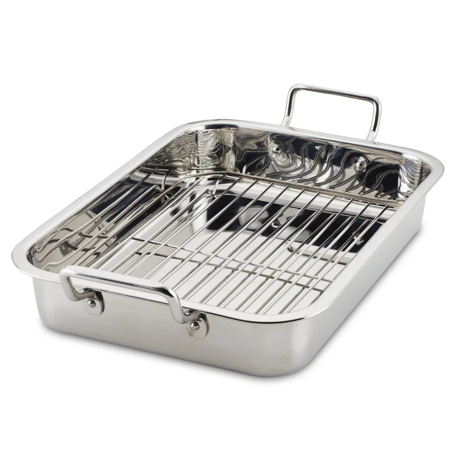 Farberware Classic stainless steel roasting pan with removable flat rack