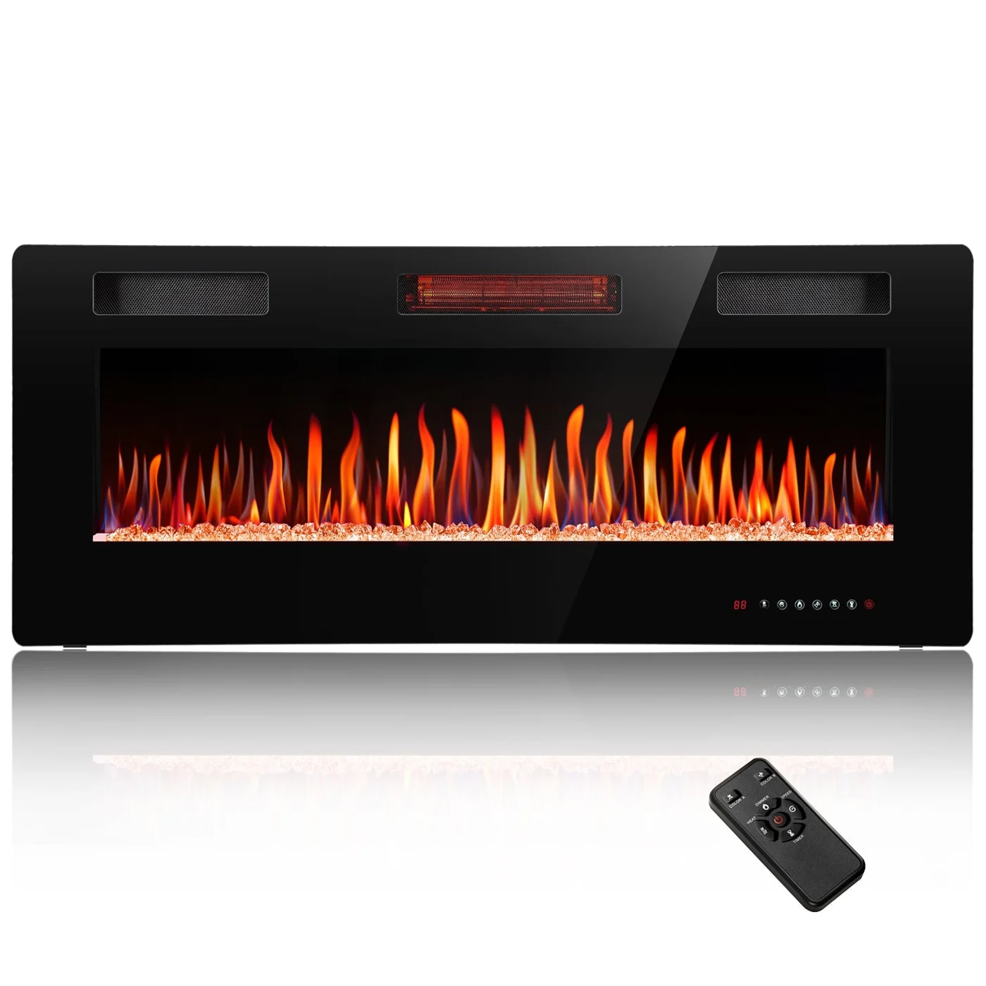 R.W.FLAME C3 50-inch wall fireplace with illuminated multicolor flame bed and handheld remote