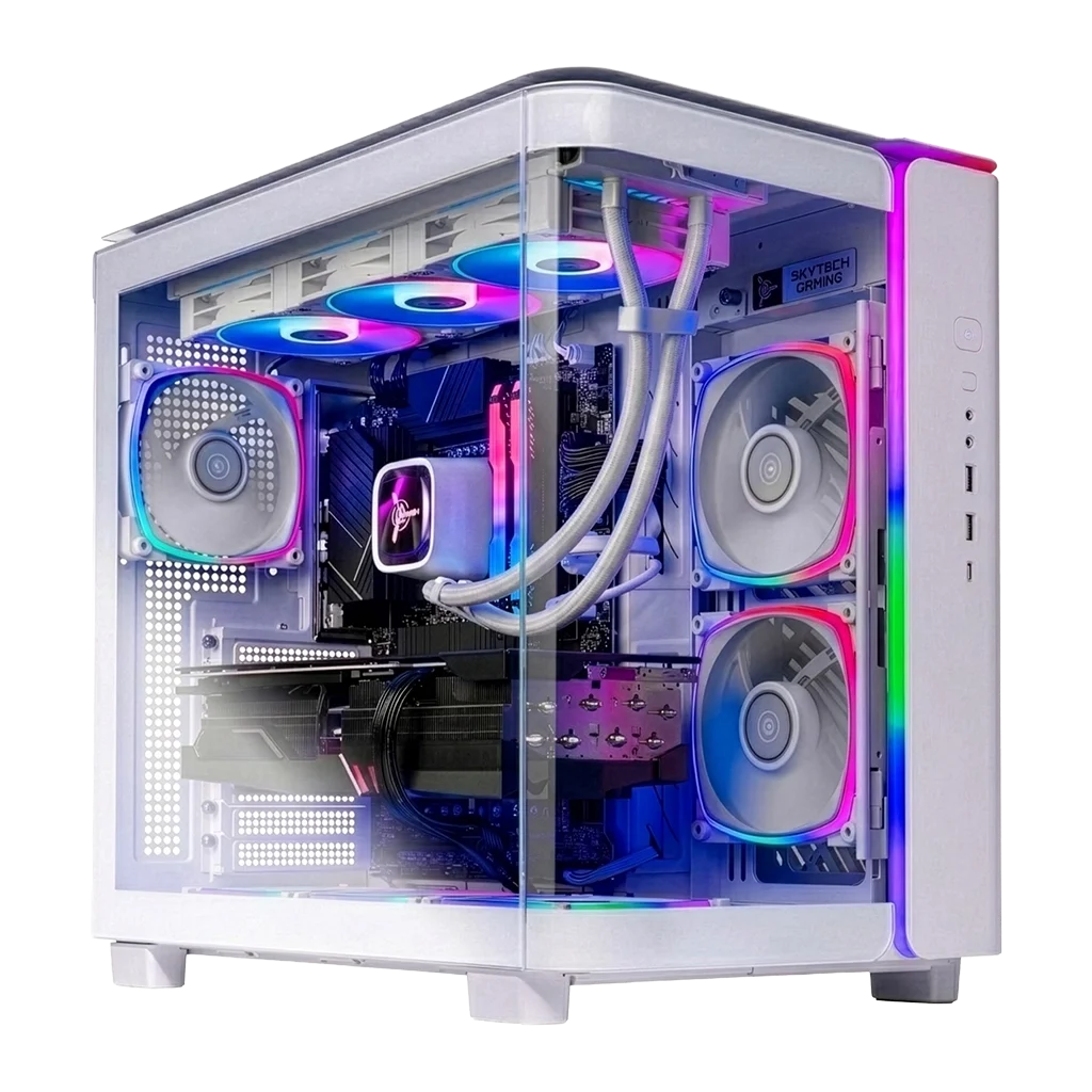 White Skytech King 95 tower with wraparound glass and illuminated fans