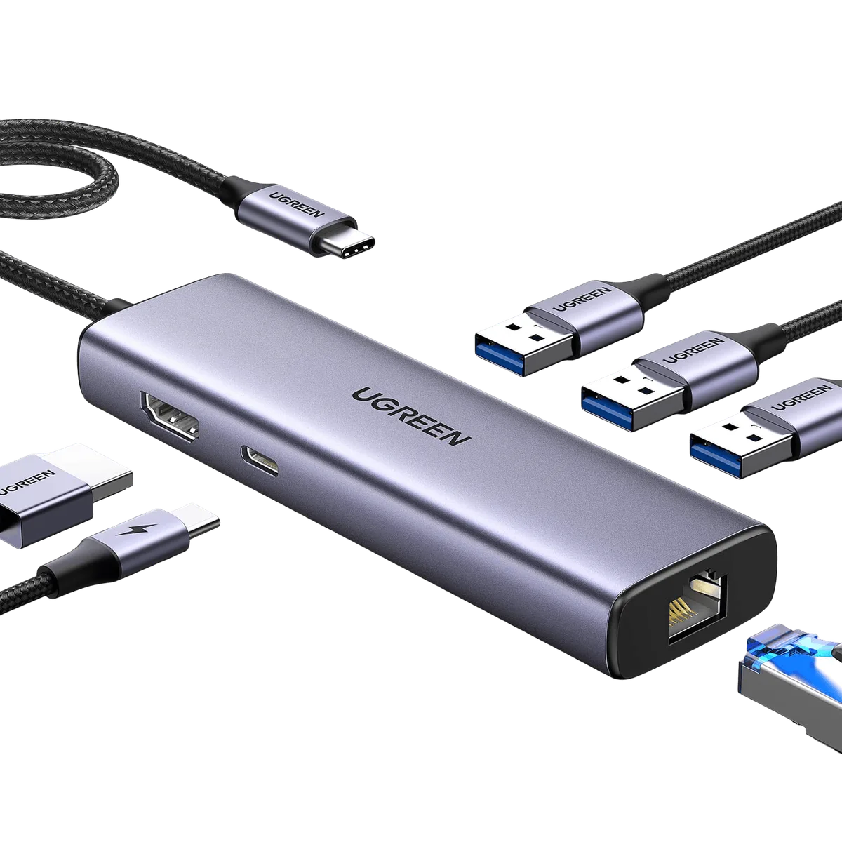 UGREEN Revodok 15598 USB-C hub and its connection ports