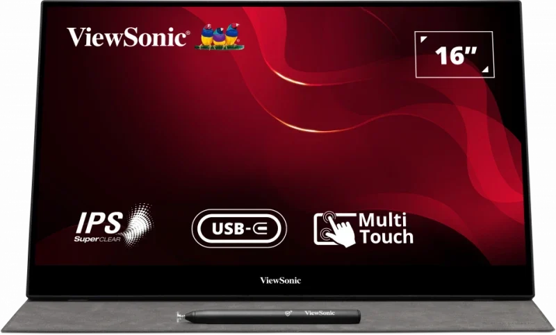 ViewSonic TD1655 portable touchscreen monitor with its supported display