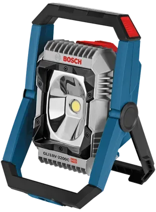 Bosch GLI18V-2200CN blue floodlight with protective frame and adjustable stand