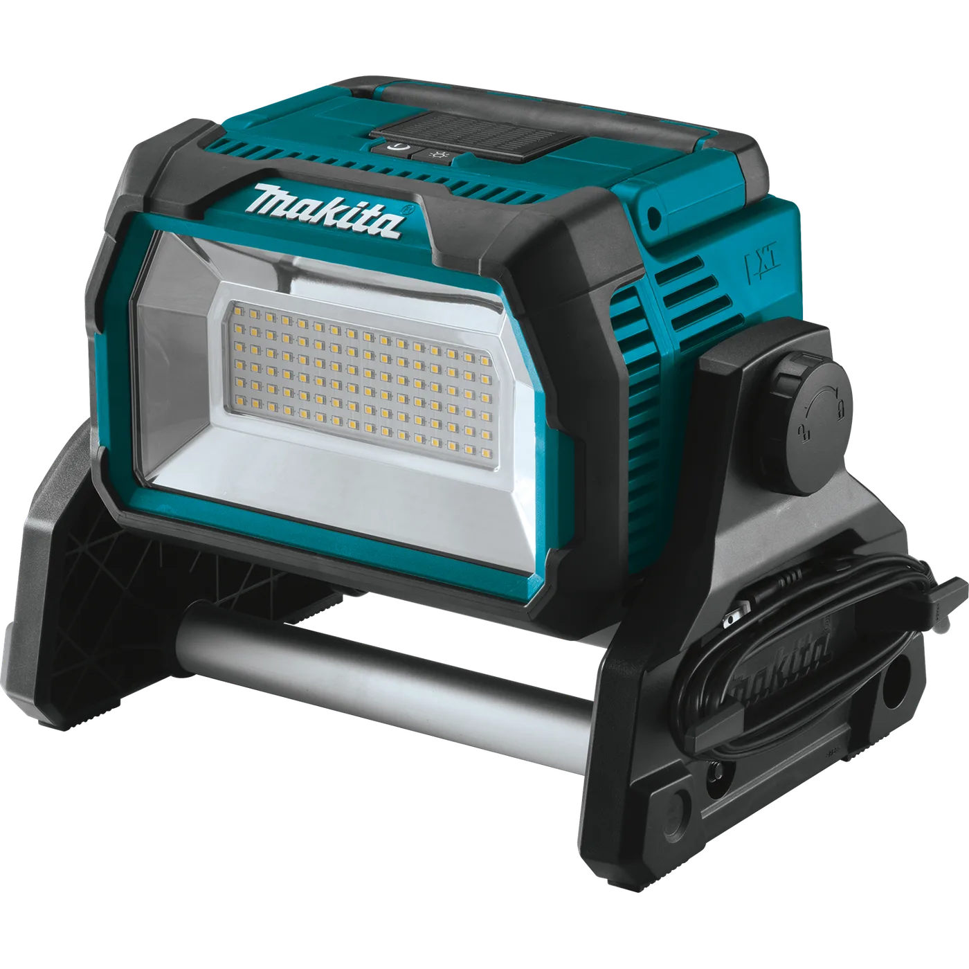 Makita DML809 large teal floodlight with broad LED panel and cord storage
