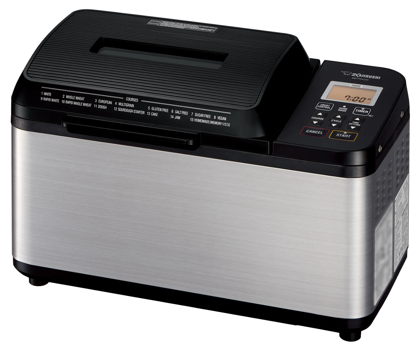 Black and stainless Zojirushi BB-PDC20 Virtuoso Plus bread machine